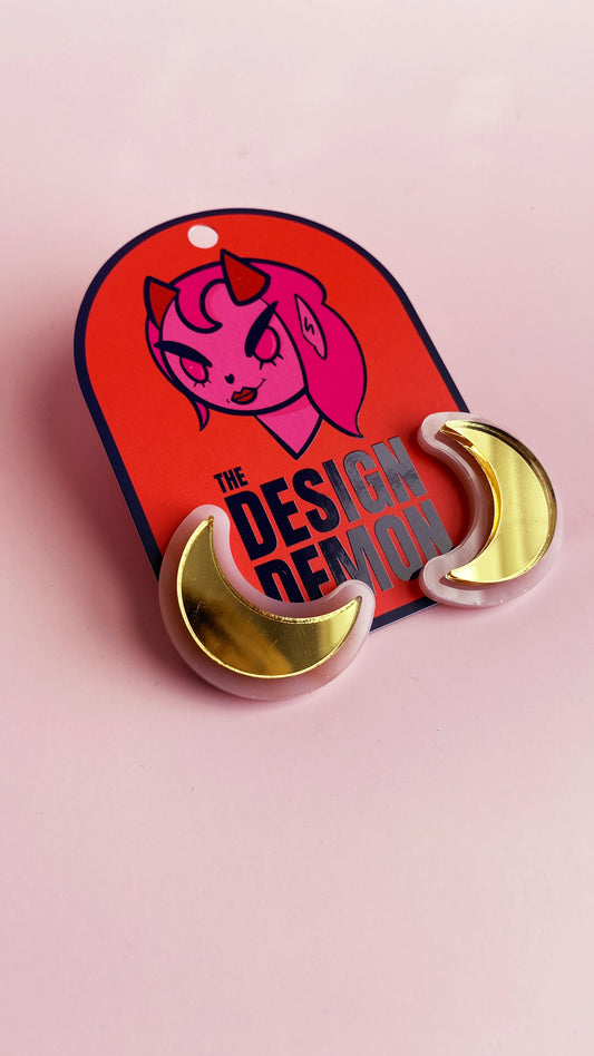 Crescent Moon Studs - Rose