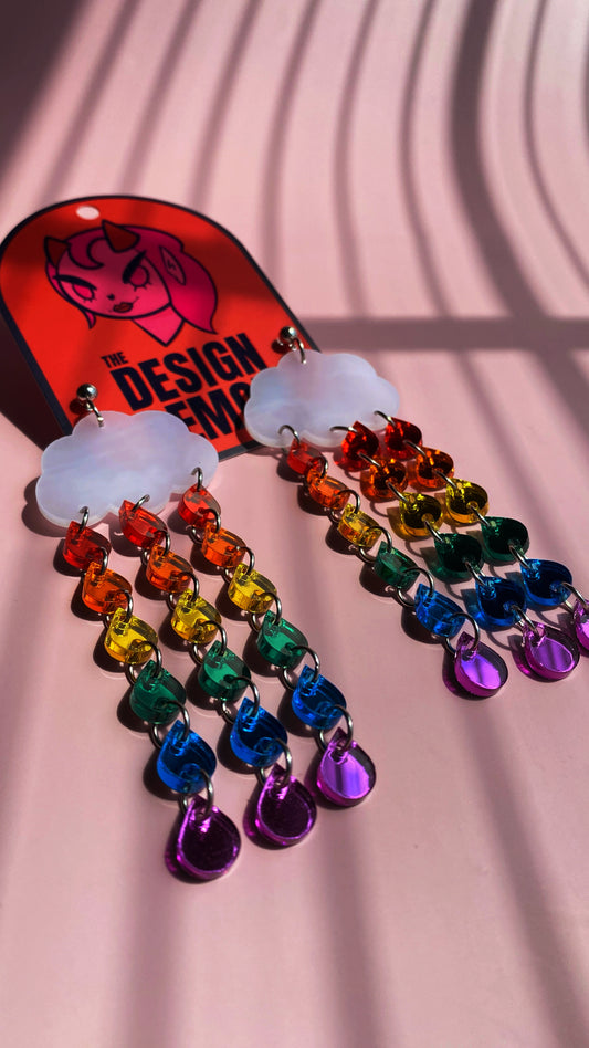 XL Rainbow Rain Cloud Earrings