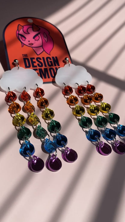 XL Rainbow Rain Cloud Earrings